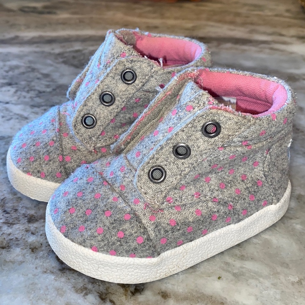 TOMS Pink and Grey wool toddler high tops